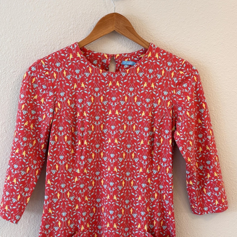 J.‎ McLaughlin Dress Womens XS Catalina Cloth Red Floral Bird 3/4 Sleeve Preppy - Picture 4 of 12